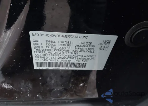 2020 Acura Mdx Standard z USA, uszkodzony, nr VIN 5J8YD4H33LL055530